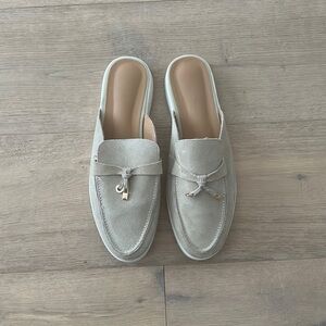 Beige suede slip on mules